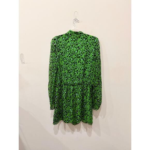 Diane Von Furstenberg Silk Chiffon Leopard Print Short Romper Green/Black Medium - Picture 2 of 4